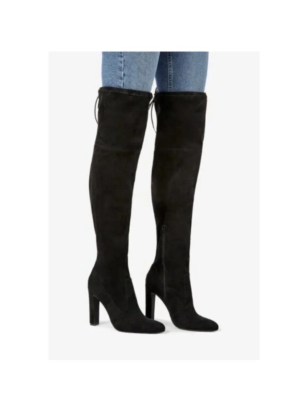 NIB Black Over The Knee Faux Suede Almond Toe Block Heel Boots 10 | Whimsigoth